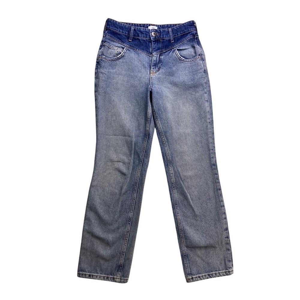 River Island Jeans Womens 10 Blue Two Tone High Rise Straight Leg Denim Mom 4628